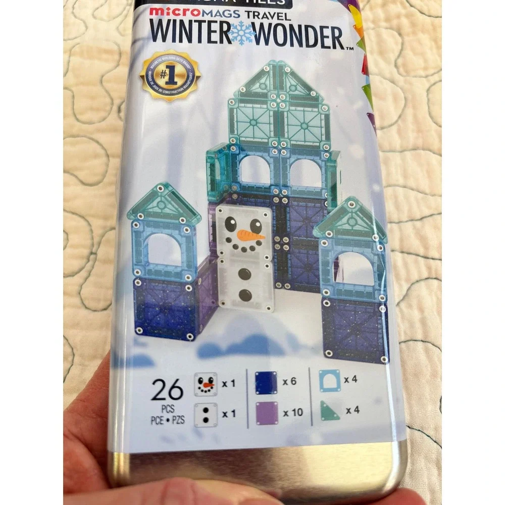 Magna-Tiles microMAGS Travel Winter Wonder 26 Piece Magnetic Set in Storage Tin‎